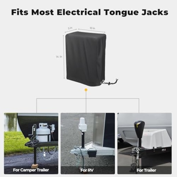 Electric Tongue Jack Cover, BougeRV 600D Universal Trailer RV Electric Tongue - Image 4