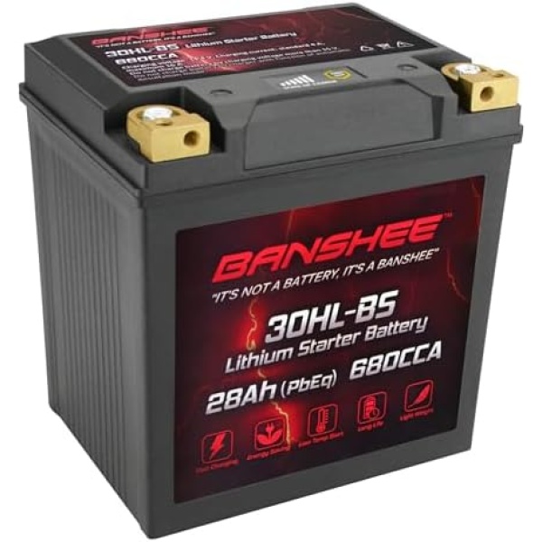 YIX30L-BS-STD (YTX30L-BS),680CCA, Lithium LiFePO4 Motorcycle Battery 12v