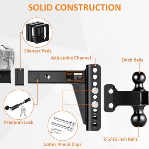 Adjustable Trailer Hitch -Drop Hitch-Tow Hitch with 2 inch Receiver-6inch - Image 6