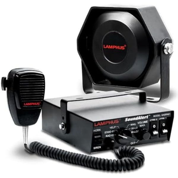 LAMPHUS SoundAlert 12V 100W Police Siren PA System Kit [Slim Speaker]