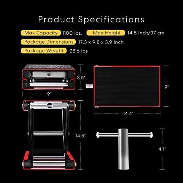 VIVOHOME Motorcycle Lift Scissor Jack Steel Wide Deck Hoist Crank Center Stand - Image 6