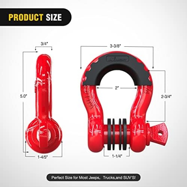 Nilight 2 Pack 3/4" D-Ring Shackle 4.75 Ton (9500 Lbs) Capacity with 7/8" Pin - Image 2