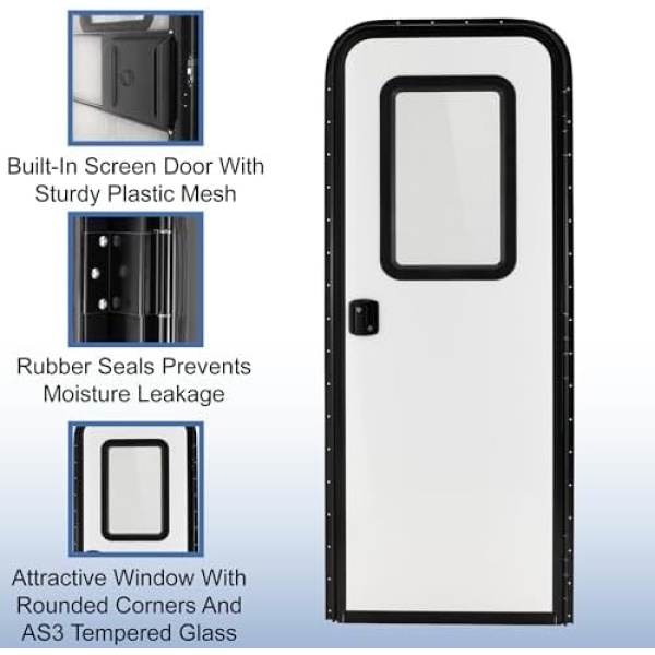 RecPro RV Rounded Entry Door with Screen & Lock | Tempered Glass | Rubber Seals - Image 4