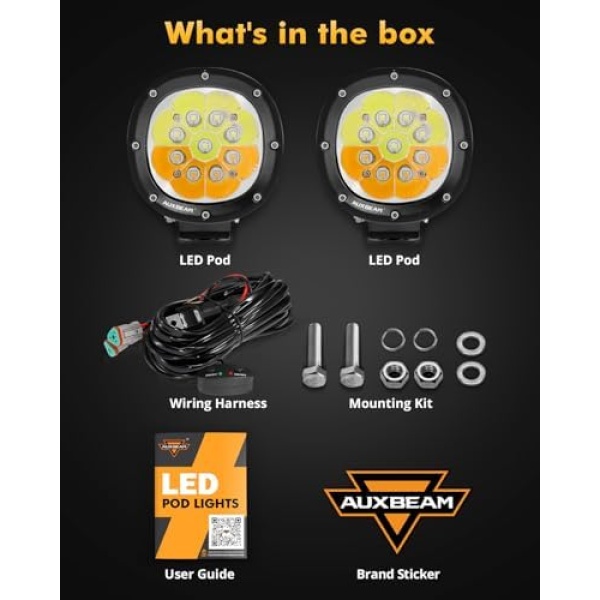 Auxbeam 6 Modes Amber White Round LED Offroad Lights, 4Inch 90W Dual Color - Image 3