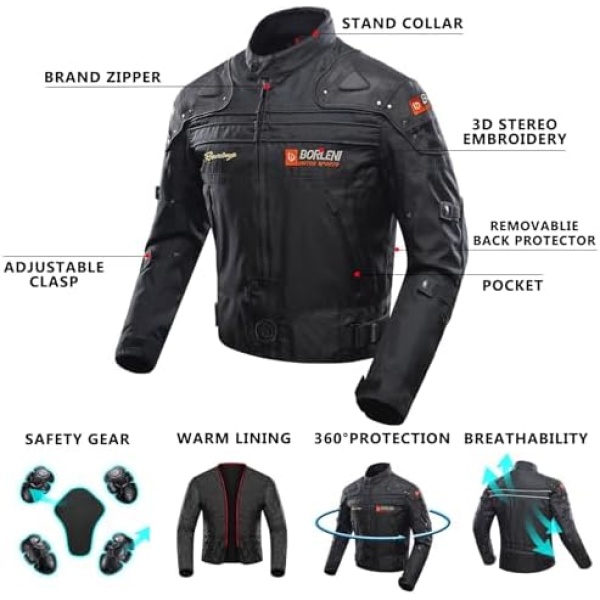 BORLENI Motorcycle Jacket Motorbike Riding Jacket Windproof Motorcycle Full Body - Image 4