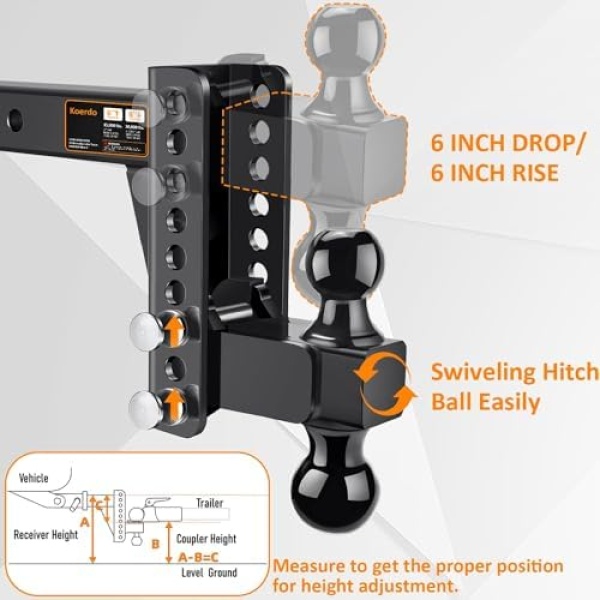 Adjustable Trailer Hitch -Drop Hitch-Tow Hitch with 2 inch Receiver-6inch - Image 7