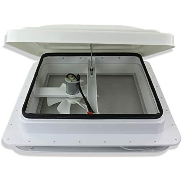 14" RV trailer Roof vent complete 12 volt FAN w/white lid and interior garnish - Image 3