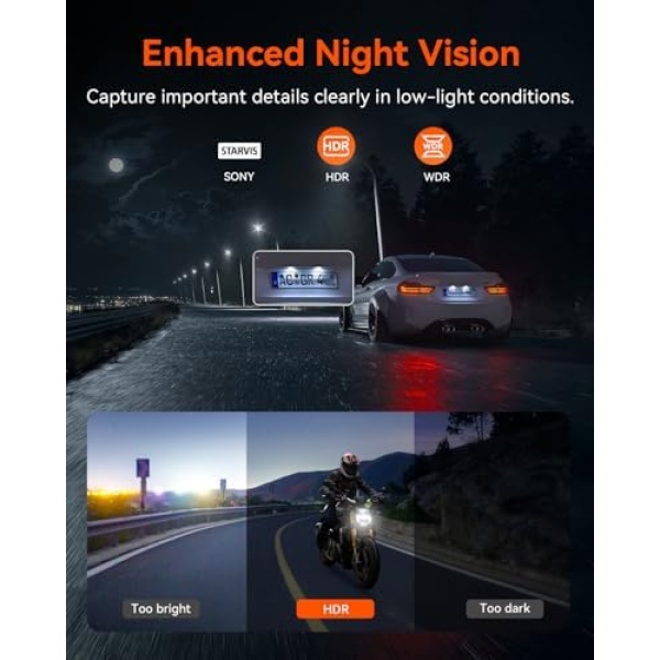 Vantrue F1 Motorcycle 4K Dash Cam Front and Rear, 4K + 1080P Motorcycle Camera - Image 8
