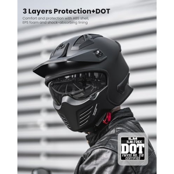 ILM Open Face Motorcycle 3/4 Half Helmet for Dirt Bike Moped ATV UTV Motocross - Image 4