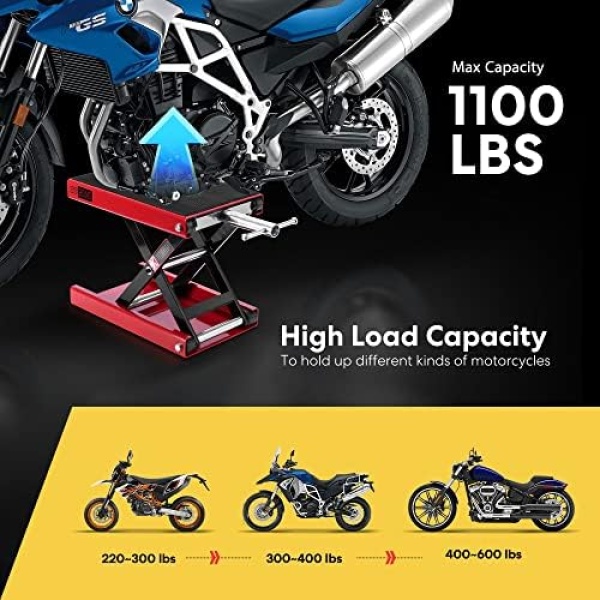 VIVOHOME Motorcycle Lift Scissor Jack Steel Wide Deck Hoist Crank Center Stand - Image 3