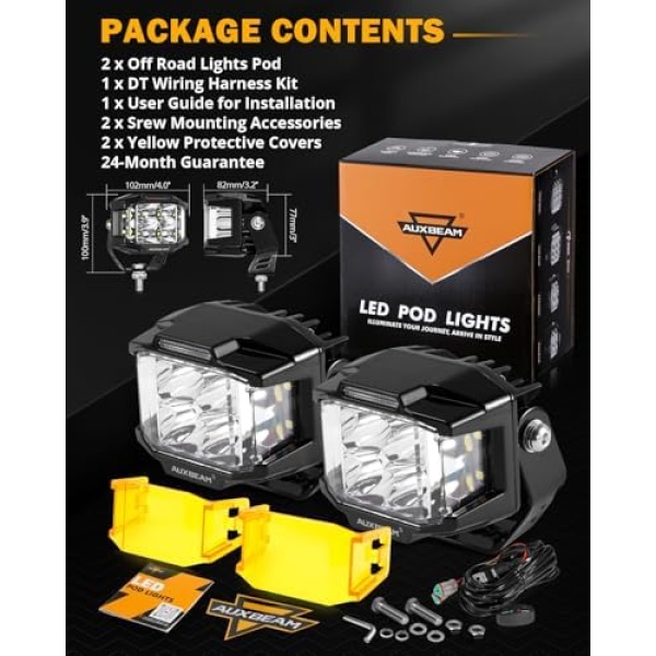 Auxbeam 4 Inch LED Pod Light, 92W V-MAX Series Square Offroad Driving - Image 9