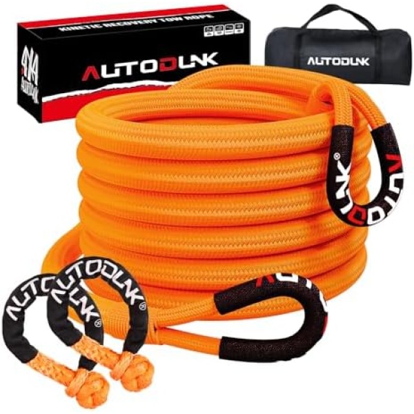 1-1/8" x 30' Kinetic Recovery Tow Rope (48,600lbs), with 2 Soft Shackles Offroad