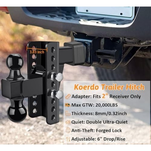 Adjustable Trailer Hitch -Drop Hitch-Tow Hitch with 2 inch Receiver-6inch - Image 2