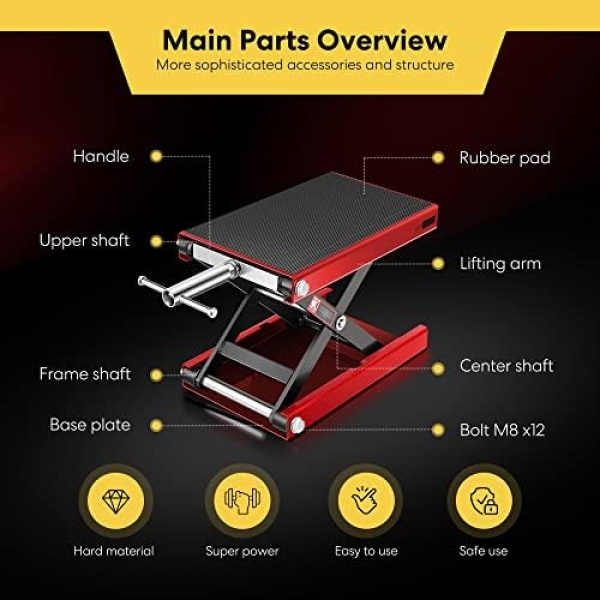 VIVOHOME Motorcycle Lift Scissor Jack Steel Wide Deck Hoist Crank Center Stand - Image 2