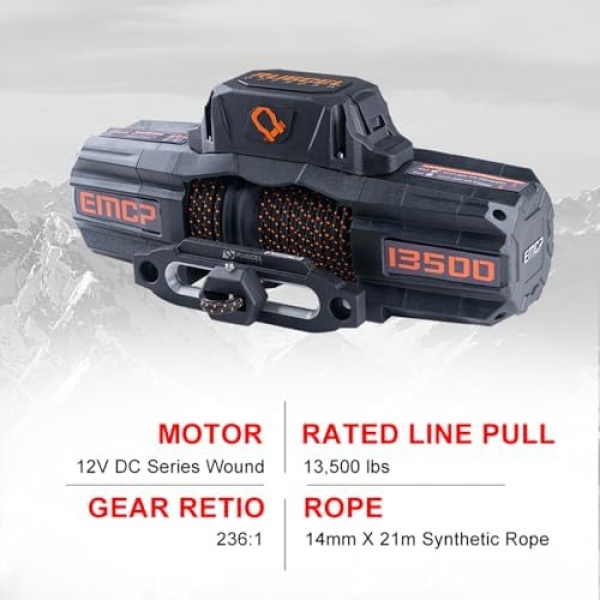 RUGCEL WINCH 12V EMCP Winch 13500lb New Waterproof Electric Synthetic Rope - Image 3