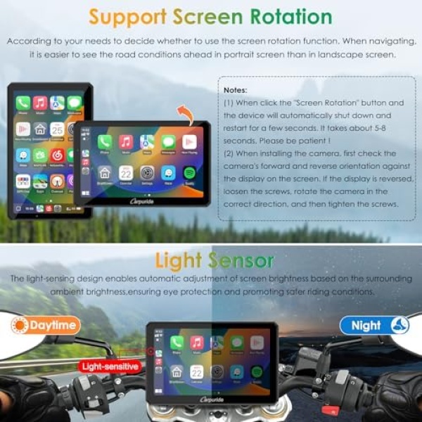 Carpuride W712D Motorcycle Carplay Screen with HD 1080P Dual Dash Cam - Image 5