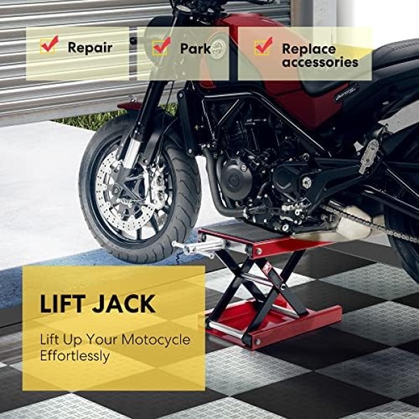 VIVOHOME Motorcycle Lift Scissor Jack Steel Wide Deck Hoist Crank Center Stand - Image 7