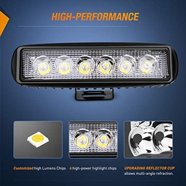 Nilight LED Light Bar 2PCS 18W 6Inch Flood LED Pods Offroad Fog Light Waterproof - Image 3