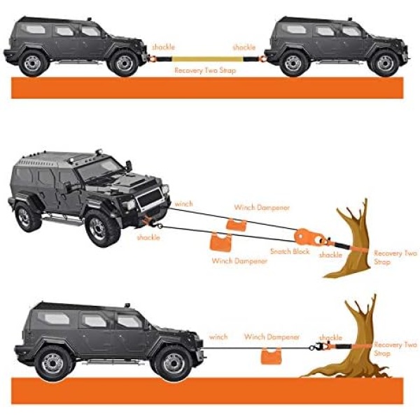 11Pcs Recovery Gear Offroad 4x4 kit-3 Pk Snatch Straps+2 D-Shackles+Snatch - Image 7