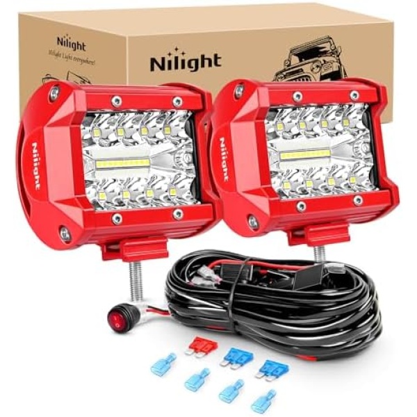Nilight LED Light Bar 2PCS 60W 4Inch Triple Row Spot Flood Combo Lights