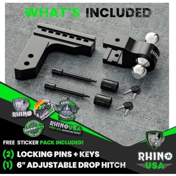 Rhino USA Adjustable Trailer Hitch (Fits 2-Inch Receiver) - Heavy Duty Aluminum - Image 4