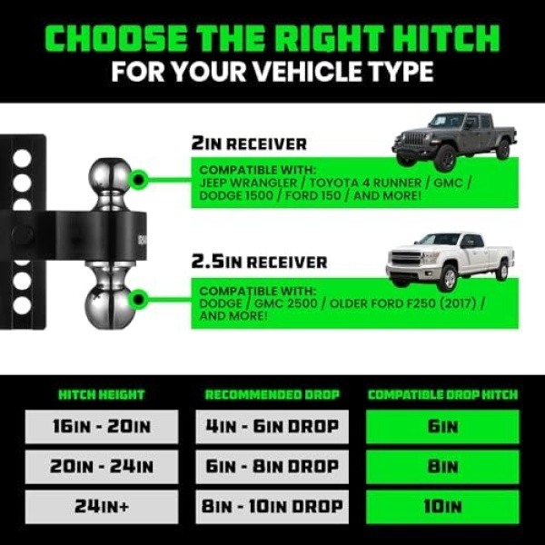 Rhino USA Adjustable Trailer Hitch (Fits 2-Inch Receiver) - Heavy Duty Aluminum - Image 8