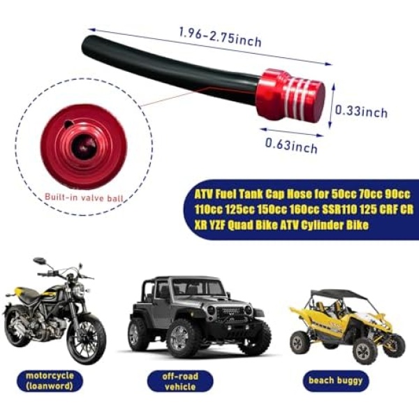 Augeny 2 PCS Breather Hose Gas Fuel Tank Cap, CNC One Way Tank Valve Vent Tube - Image 2