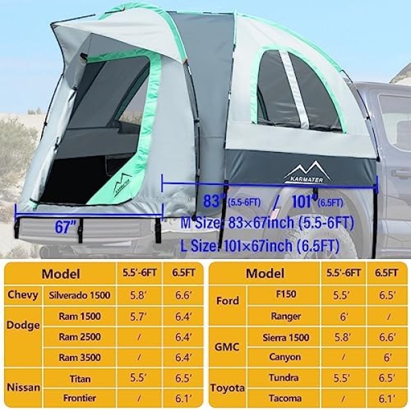 Pickup Truck Tent, Waterproof PU2000mm for Camping 5.5-6.5 Ft Bed, 2-Person - Image 6