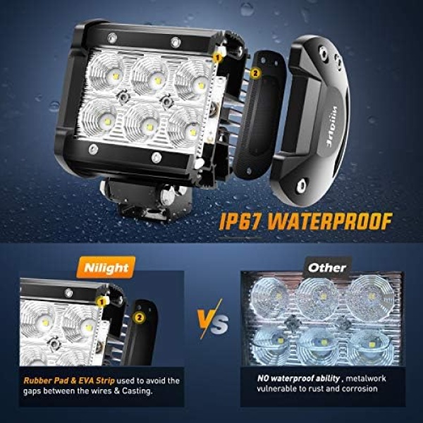 Nilight LED Pods 4PCS 18W 1260lm Flood LED Light Bar Driving Fog Light Off Road - Image 4