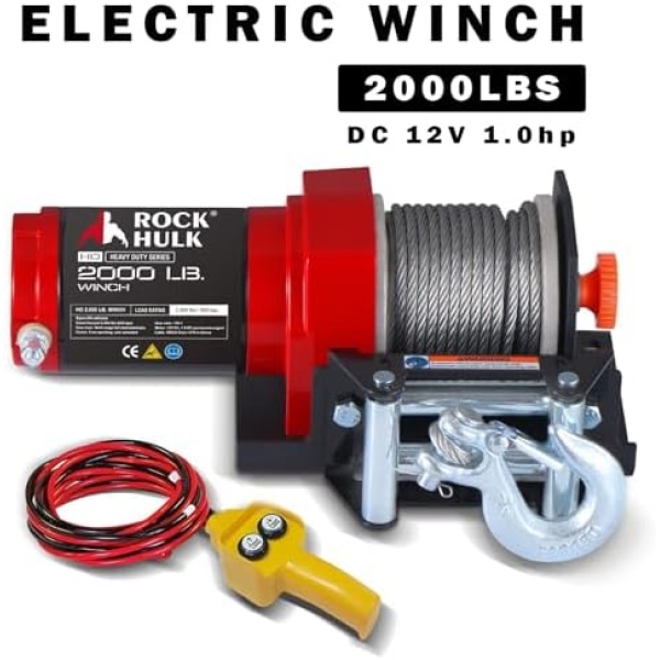 Rock-Hulk 2000lb 12V ATV/UTV Electric Winch, Off-Road Waterproof Steel Cable - Image 2