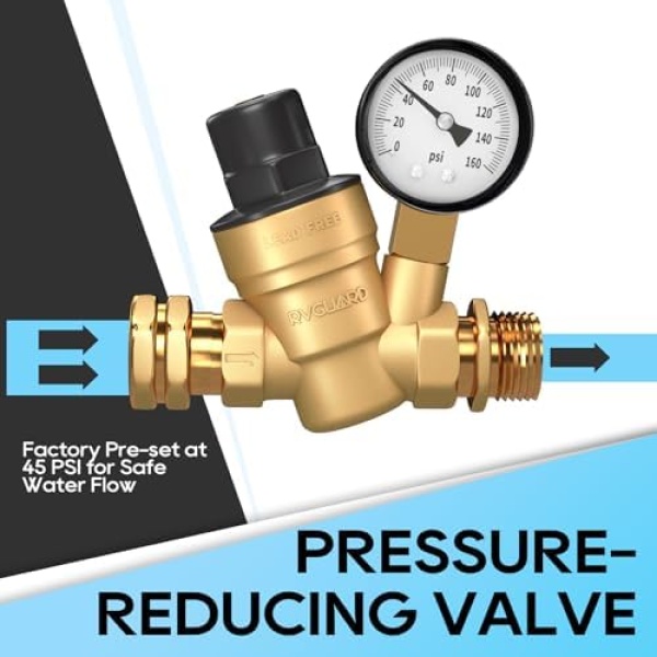 RVGUARD RV Water Pressure Regulator Valve, Brass Lead-Free Adjustable Water - Image 2