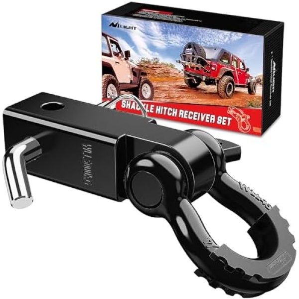 Nilight Shackle Hitch Receiver 2Inch 45000 LBs Breaking Strength 3/4" D Ring
