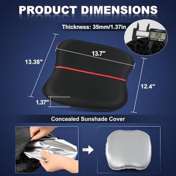Motorcycle Gel Seat Cushion with Seat Pad Sunshade Cover, Large 3D-Honeycomb - Image 7