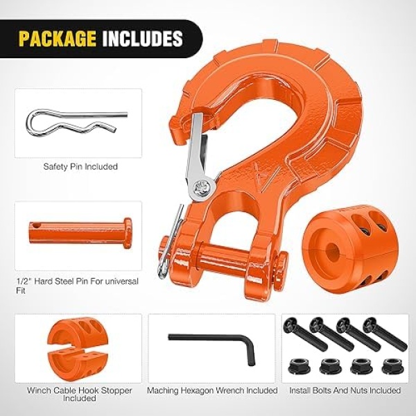 Nilight Forged Steel Winch Hook 3/8" Grade 70 Safety Latch Winch Cable Hook - Image 4