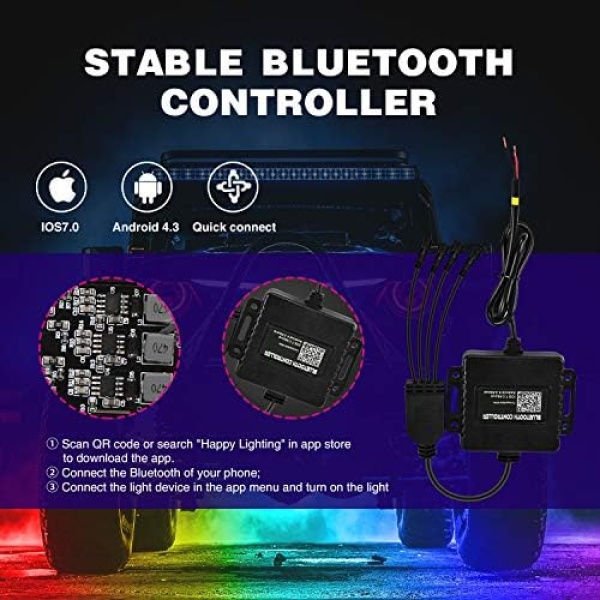 Nilight RGB LED Rock Lights Kit, 4 pods Underglow Multicolor Neon Light Pod - Image 3