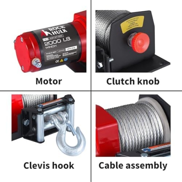 Rock-Hulk 2000lb 12V ATV/UTV Electric Winch, Off-Road Waterproof Steel Cable - Image 3