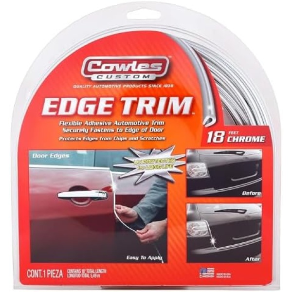 Cowles Custom - Enhanced 18ft Chrome U-Channel Edge Guard Trim, 18feet Rubber
