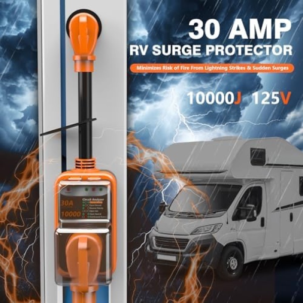 RV Surge Protector 30 Amp, 10000 Joules RV Circuit Analyzer with Waterproof - Image 2