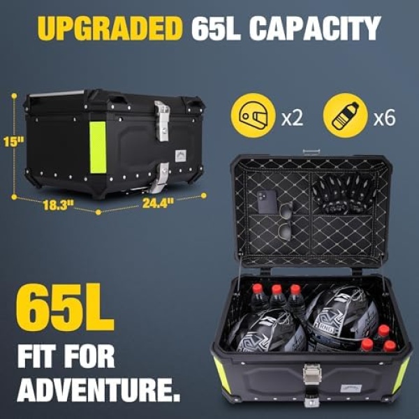 Motorcycle Top Case, 65L Aluminum Motorcycle Top Box with Anti-Theft Lock - Image 3