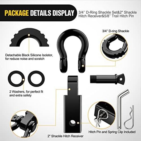 Nilight Shackle Hitch Receiver 2Inch 45000 LBs Breaking Strength 3/4" D Ring - Image 4