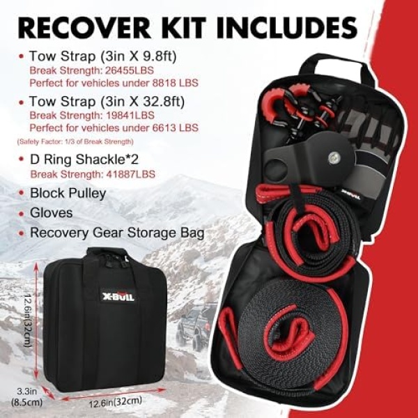 X-BULL Off-Road 4×4 Recovery Kit - Heavy Duty 3'' x 30' (31518LBS) 100% Nylon - Image 2