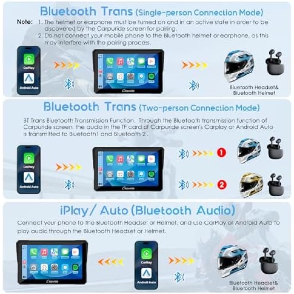 Carpuride W702PRO for Motorcycle CarPlay& Android Auto& Dual Bluetooth - Image 4