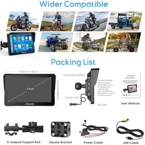 Carpuride W702PRO for Motorcycle CarPlay& Android Auto& Dual Bluetooth - Image 8