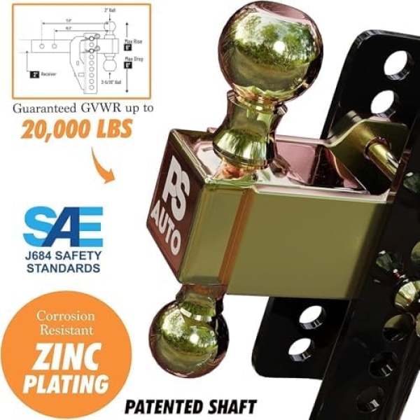 Adjustable Drawbar Trailer Hitch - 20,000 LBS, Fits 2 and 2-5/16 Inch Balls - Image 4