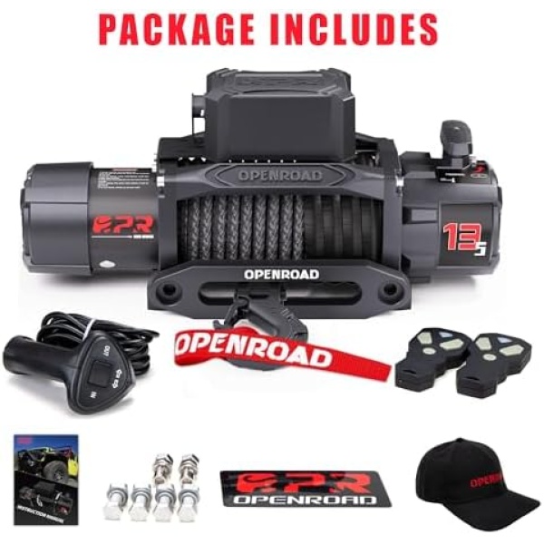 OPENROAD 13500 lb Recovery Winch with Synthetic Rope and 2 Wireless Remotes - Image 7