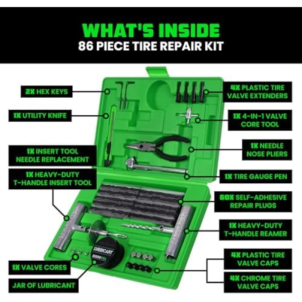 Rhino USA Tire Repair Kit (86-Piece) Professional Heavy Duty Tire Plug Kit - Image 3