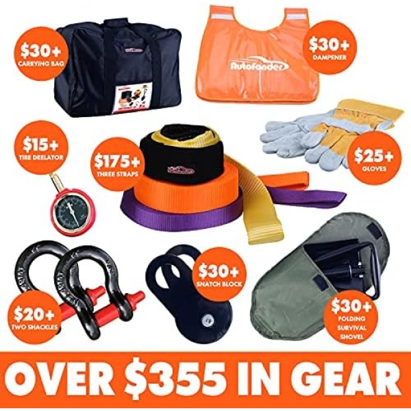 11Pcs Recovery Gear Offroad 4x4 kit-3 Pk Snatch Straps+2 D-Shackles+Snatch - Image 5