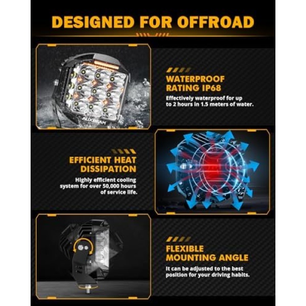Auxbeam 7 Inch LED Pod Lights, 228W Super Bright Driving Side Shooter Lights - Image 5