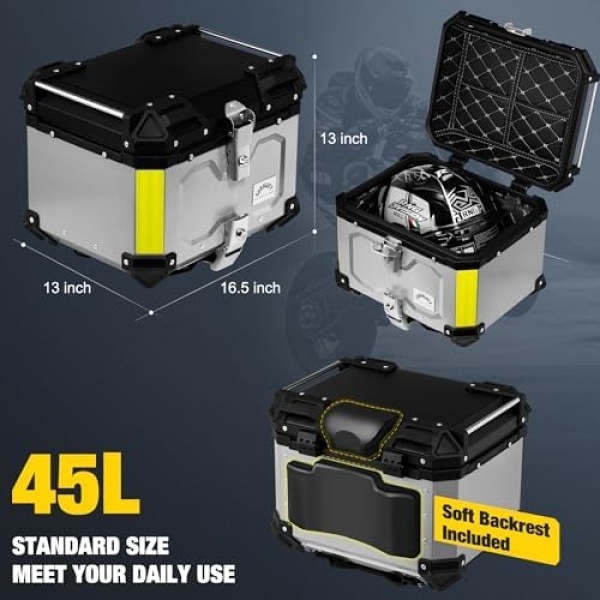 Motorcycle Top Case, 45L Motorcycle Tail Box Bag, Aluminum Top Trunk - Image 5