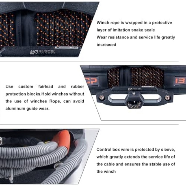 RUGCEL WINCH 12V EMCP Winch 13500lb New Waterproof Electric Synthetic Rope - Image 7